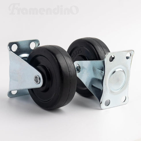 Framendino 2 Pack Rubber Caster Wheels, Fixed Black Casters with Rigid Non-Swivel Top Plate, 3 Inch