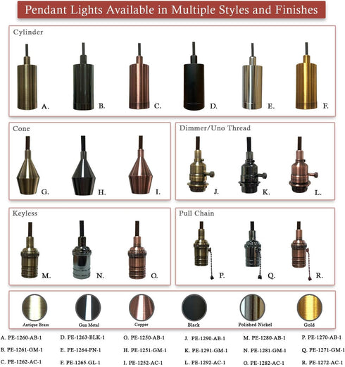 Royal Designs, Inc. Hanging Pendant Lighting, Keyless Cylinder-Shaped Pendant Light Socket and Canopy, Antique Copper