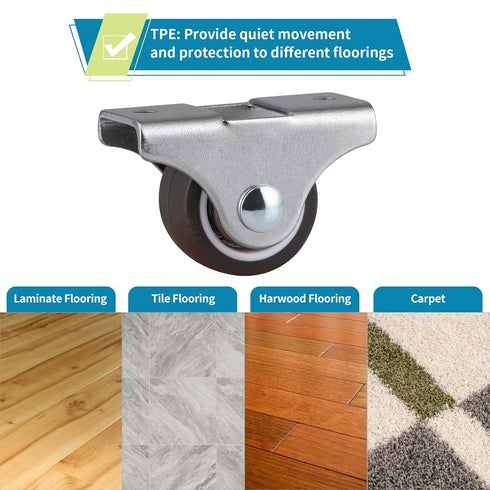 Skelang 8-Pack Rigid Caster 1" Wheels - Low Profile Fixed Caster for Trundle Bed, Cabinet, Drawer