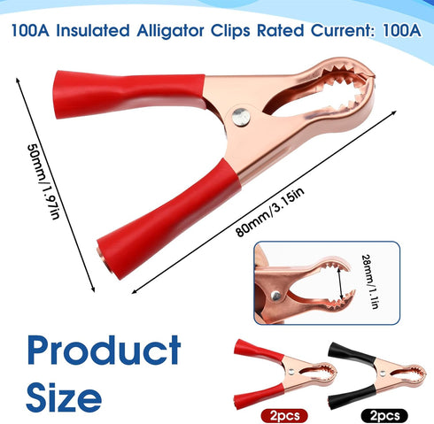 4 Pcs Insulated Alligator Clips, 50A Heavy Duty Alligator Clamps Black Red Boot Metal Spring Loaded Truck Car Battery Electric Test Clips for Car Automotive Vehicle Boat