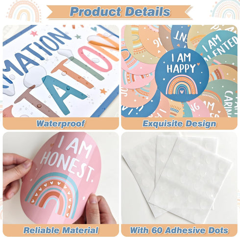 Boho Affirmation Station Bulletin Board Set, Rainbow Classroom Decor with Positive Mirror Growth Mindset Posters