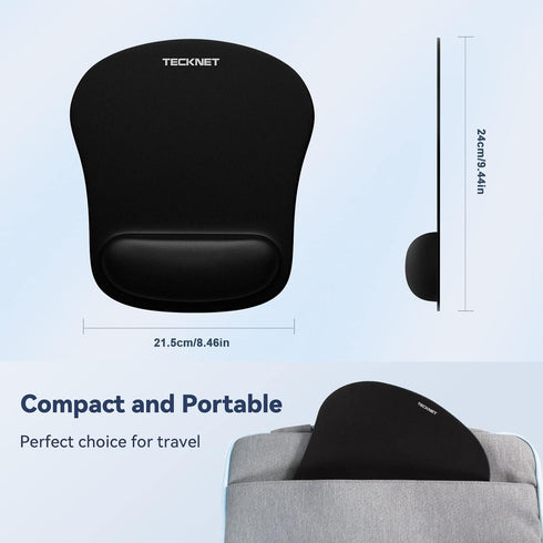 TECKNET Mouse Pad with Wrist Support, Ergonomic Gaming Mouse Pad, Non-Slip Base, Waterproof Surface, Black