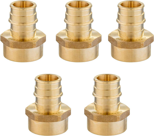 EFIELD Pex-A 1/2"x 1/2" Female NPT Adapter, Full Flow Expansion Brass Fitting, ASTM F1960, Pack of 5 (PEX1960026-5PCS)