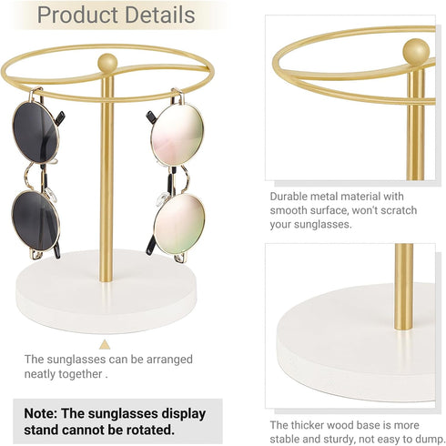 Mkono Sunglasses Organizer - Metal Frame with Wood Base for up to 12 Pairs of Eyewear Glasses, Gold