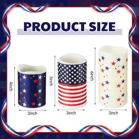 3 4th Baquler Pcs Independence Day Flameless Projector Candle with Remote Timer - American Flag Patriotic Projector