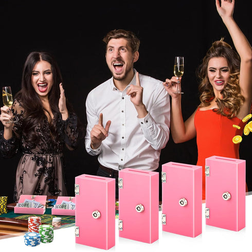 4 Sets CroBlissful Pink Money Bank Acrylic Box for Gambler Winner Bank Portable Safe Casino Money Box Gift for Gambler