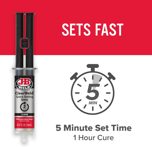 J-B Weld ClearWeld 5 Minute Epoxy, Clear, 14ml with Static Mixer, (50114H)