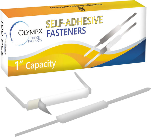 OLYMPX 100 Pcs Economy Self-Adhesive Prong Paper Fastener Bases, 1 Inch Capacity, 2.75 Inch Base for Paper File Clip