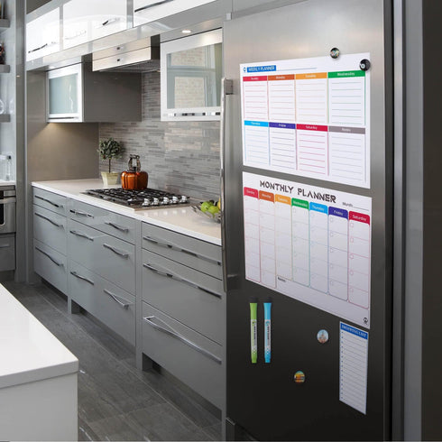 Pubell Magnetic Fridge Calendar Whiteboard Set (3-Pack) with Monthly, Weekly, Shopping List, Markers