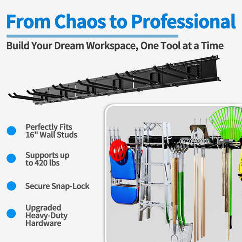 wallseffic 48" 6 Garage Tool Organizer Wall Mount, Heavy Duty Wall Tool Organizer Rack with Hooks, Garage Storage Tools