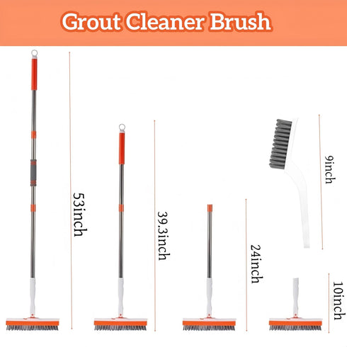 SZLFKJ 2 1 Grout Cleaning Brush with Adjustable Long Handle, V-Shaped Grout Scrub Brush for Tile Floors, in Stiff