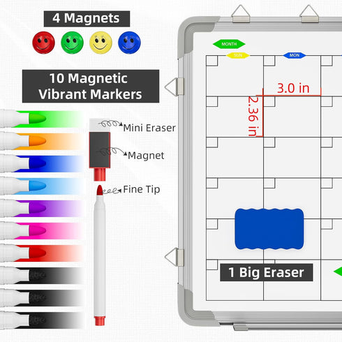 Large Dry Erase Calendar Whiteboard for Wall, Polegas 24" X 18" Magnetic Double Sided Calendar for Home School Office