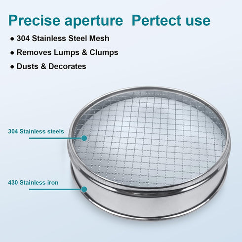 304 Stainless Steel Mesh Lab Sieve, 3 Mesh (5mm) Aperture, 7.9Inch Diameter for Industrial Laboratory
