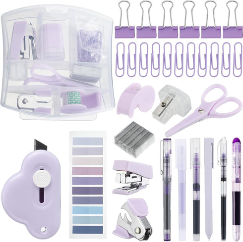 Mini Office Supply Kit - Includes Stapler, Tape Dispenser, Staple Remover, Paper Clips, Scissors, Staples, Pen,