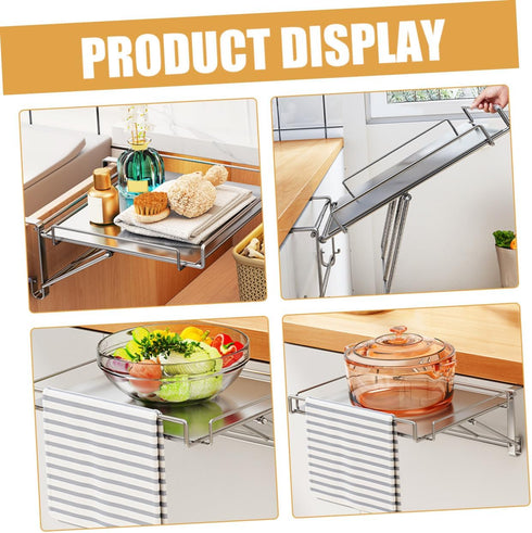 Foldable Stainless Steel Hanging Door Shelf Kitchen Storage Rack Organizer Non-punching Wall-friendly Space-saving