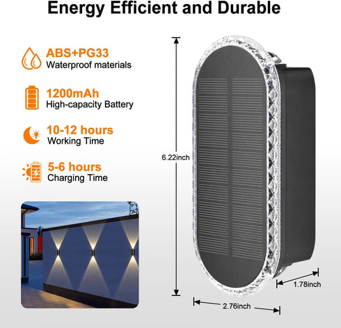 2 Pack IP67 3 12h Ellasay Fence Lights Solar Powered: Solar Wall Lights Outdoor Up and Down Waterproof - Colors Modes