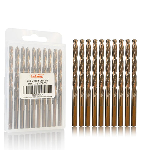 10-Piece 7/32" M35 Cobalt Drill Bits, Jobber Length Twist Drill Bit Set for Hard Metal, Stainless Steel, Wood