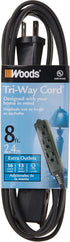 Woods 2611 8-Foot 3-Prong Indoor Extension Cord with 3 Outlets, Black