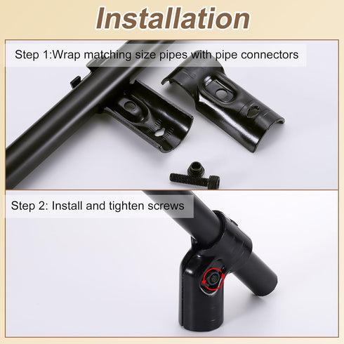 2 1-1/8" 45 2-way uxcell Pcs Structural Pipe Connector, Degree Metal Connectors Corner Pipe Fittings End Rails Clamp