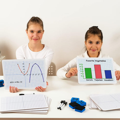 Simply Magic 12 Pack Double-Sided Dry Erase Graph Lap Boards, Individual Classroom Whiteboards for Students