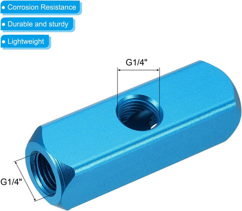 PATIKIL 2 Way 5 Port Air Manifold, 3 Pack G1/4 Inch Aluminum Air Hose Inline Manifold Block Splitter