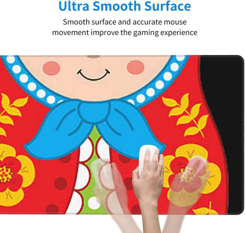 Hwxzupm 16x29.5 Inch Russian Nesting Dolls Gaming Mouse Pad Large - Non-Slip Desk Mat with Stitched Edges, Durable