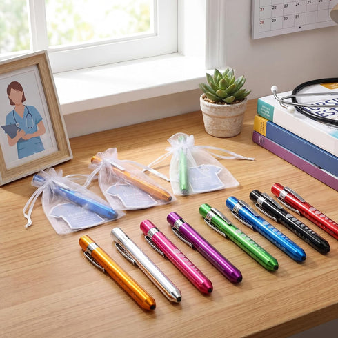12 Pack 8 Lewtemi Penlight for Nurse Bulk LED Reusable Diagnostic Pen Light with Pupil Gauge Pocket Clip for Employee