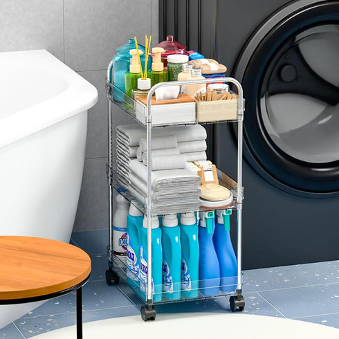 Yieach 3 Tiered Rolling Utility Cart on Wheels with Handle,Modern Design Storage Cart