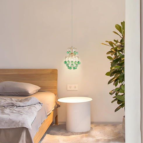 Stylish Mini Crystal Chandelier with Golden Finish and Green Shade