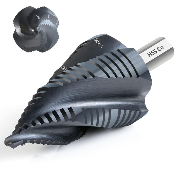 M35 Cobalt Step Drill Bit, Four Spiral Flute Unibit (1/4"-1-3/8") Wear-Resistant TiAlN Coated, 3/8" Shank for Metal,