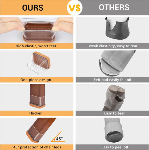 16 Pcs Rectangle Chair Leg Floor Protectors, Silicone Chair Leg Protectors for Hardwood Floors, High Elastic Chair Leg