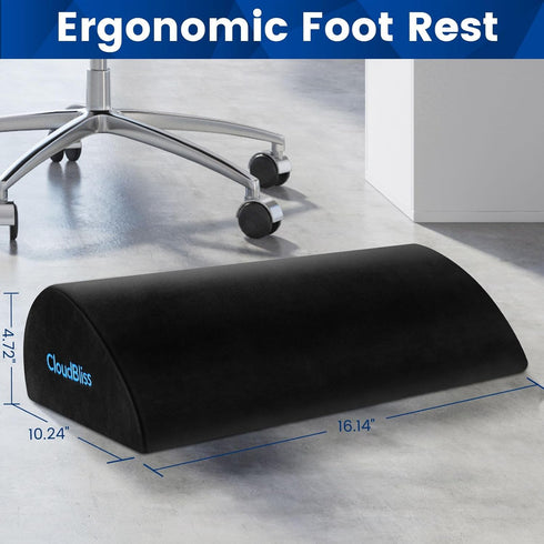 Foot Rest for Under Desk at Work,Office Desk Accessories with Soft Foam and Washable Removable Cover, Foot Stool for Office, Car, Home to Foot Support and Relax Ankles, Black by CloudBliss