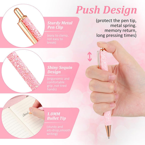 6 BBTO Bling Sequin Pen Holder with Pcs Sequin Click Pens Cute Glitter Retractable Ballpoint Pens, Pencil Cups for Desk