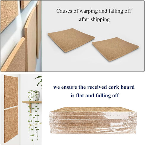Felt Corkboards for Wall, 6 Pack 12 x 12-1/3" Brown Self-Adhesive Cork Board Tiles with 100 Push Pins