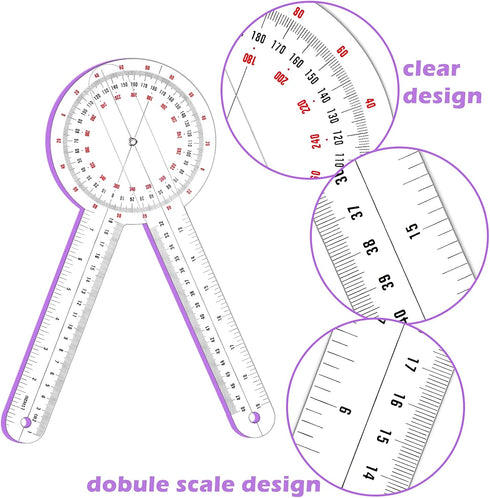 12 Inch Goniometer Transparent Orthopedic Angle Ruler, 360 Degree Protractor for Body Measuring Tape (1)
