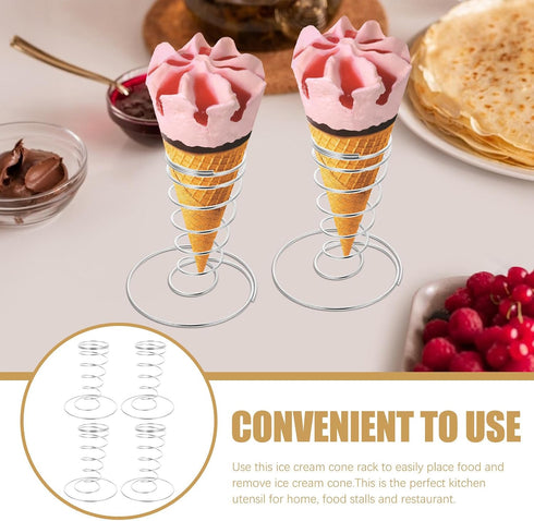 4pcs Beaupretty Stainless Steel Ice Cream Cone Holder Rack, Ice Cream Display Stand for Restaurant Party Buffet, Food