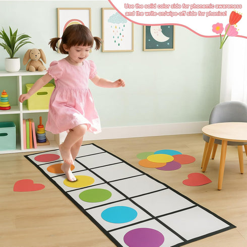 Drydiet Set 1 12 2 Elkonin Box Floor Mat Activity Include Mat Circles Hearts Science of Reading Classroom Materials