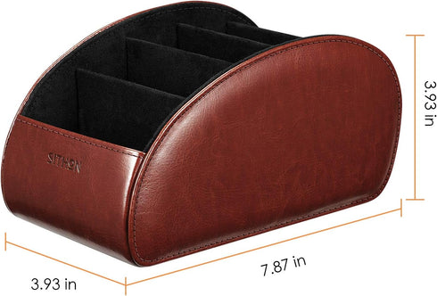 SITHON Remote Control Holder with 5 Compartments, PU Leather Remote Caddy Desktop Organizer for TV, DVD, Media Player