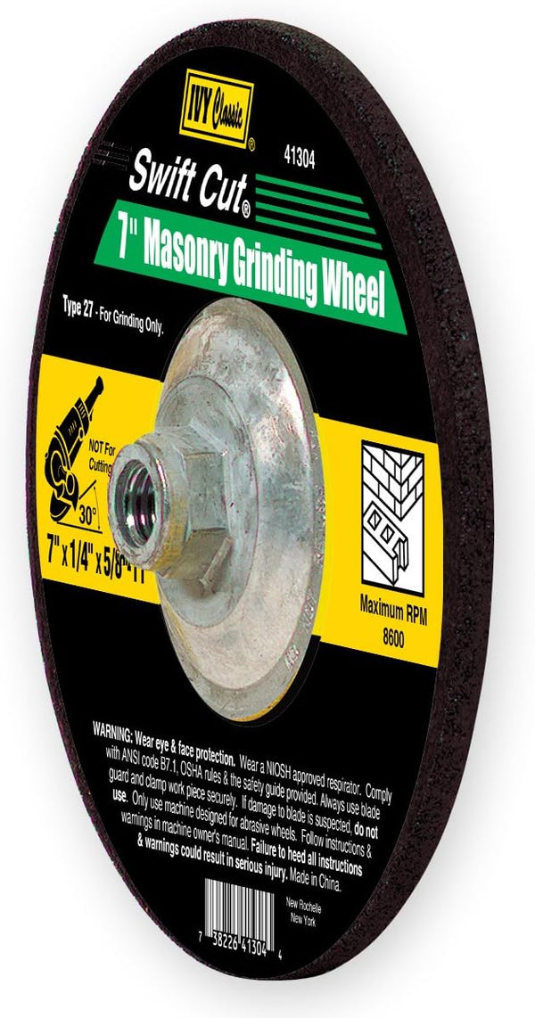 IVY Classic 41304 Swift Cut 7-Inch x 1/4-Inch x 5/8-Inch - 11 Threaded Arbor, Masonry Depressed Center Wheel With Hub for Grinders, 1-Piece by IVY Classic