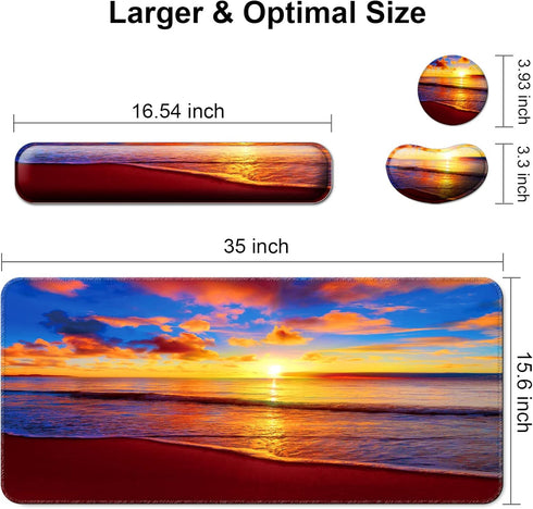 Keyboard Wrist Rest + Mouse Pad Set - 4 in 1 XXL Large Gaming Mousepad with Cute Ergonomic Support for Desk
