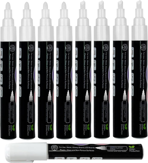 White Liquid Chalk Markers Set, 8 Pack, 6mm Reversible Thick & Chisel Tip, Wet Erase Paint Pens for Blackboard