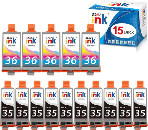 PGI-35 CLI-36 Ink Cartridge Replacement, 15 Pack for Canon TR150, Compatible with 35 36
