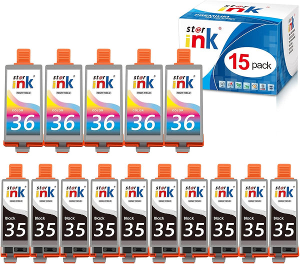 PGI-35 CLI-36 Ink Cartridge Replacement, 15 Pack for Canon TR150, Compatible with 35 36