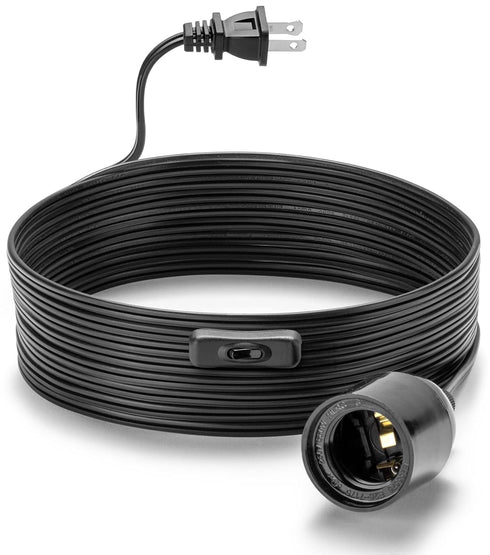 SIXZOONM 12Ft Extension Hanging Light Cord with Socket, Pendant Light Cord with E26