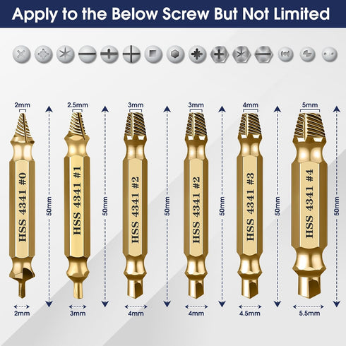 Damaged Screw Extractor Kit Stripped Screw Extractor Set DIY Hand Tools Gadgets Gifts for Men Broken Bolt Extractor Remover Sets, 6PC HSS Drill Bit Bolt Extractor Kit for Removal of Rusty Hardware