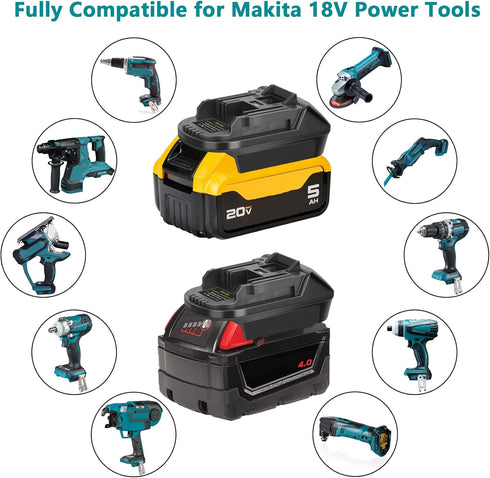 KUNLUN DM18M Battery Adapter for Makita 18V Tools, Convert Dewalt 20V & Milwaukee M18 Batteries to Makita 18V
