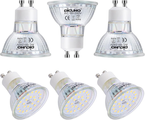 DiCUNO GU10 LED Light Bulbs, 6W 60W Halogen Replacement, Bright Daylight White 5000K, 700LM, 120 Degree Beam Angle,