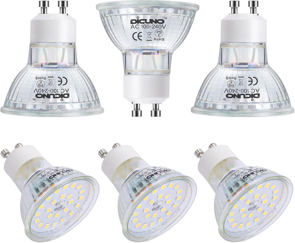 DiCUNO GU10 LED Light Bulbs, 6W 60W Halogen Replacement, Bright Daylight White 5000K, 700LM, 120 Degree Beam Angle,