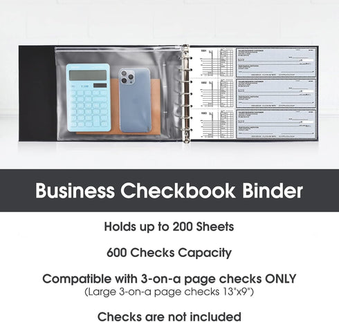 Pacific Mailer 7 Ring Check Binder, Dark Blue, 3-On-A-Page Holder, 500 Checks Capacity