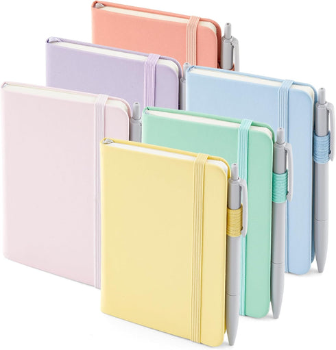 feela 6 Pack Pocket Small Notebooks, Mini Cute Memo Notepads, Hardcover College Ruled Journals with Pen Holder, 3.5”x